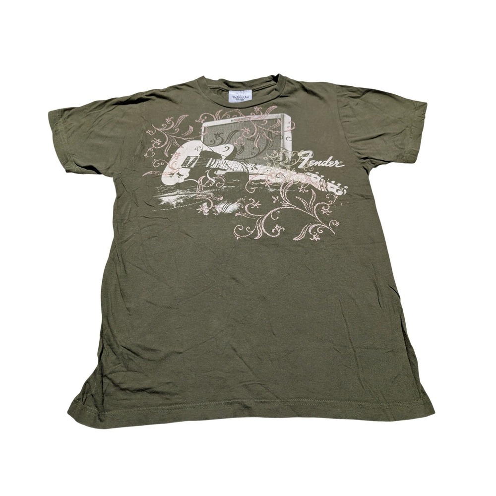 Fender T Shirt Mens Medium Green Graphic Telecaster Rock Roll Lifestyle Cotton